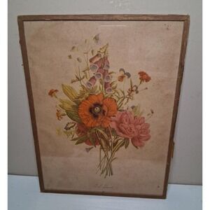 Vintage J.L. Prévost Floral Bouquet Print Gold Framed Wall Art 8.5" x 11"